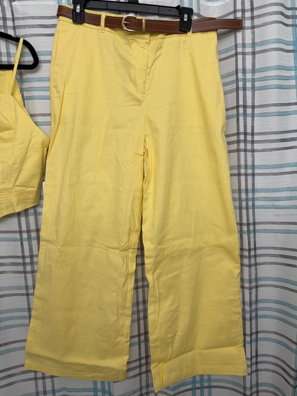 Yellow Linen-Blend Crop Top & Wide-Leg Pant Set - Picture 3 of 5